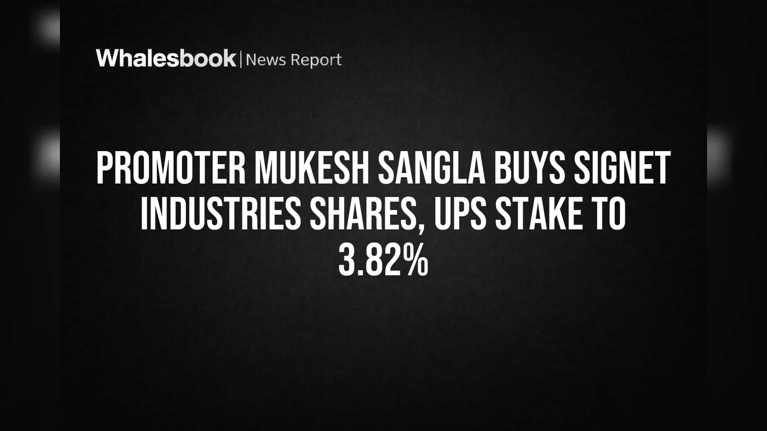 Promoter Mukesh Sangla Buys Signet Industries Shares, Ups Stake to 3.82%