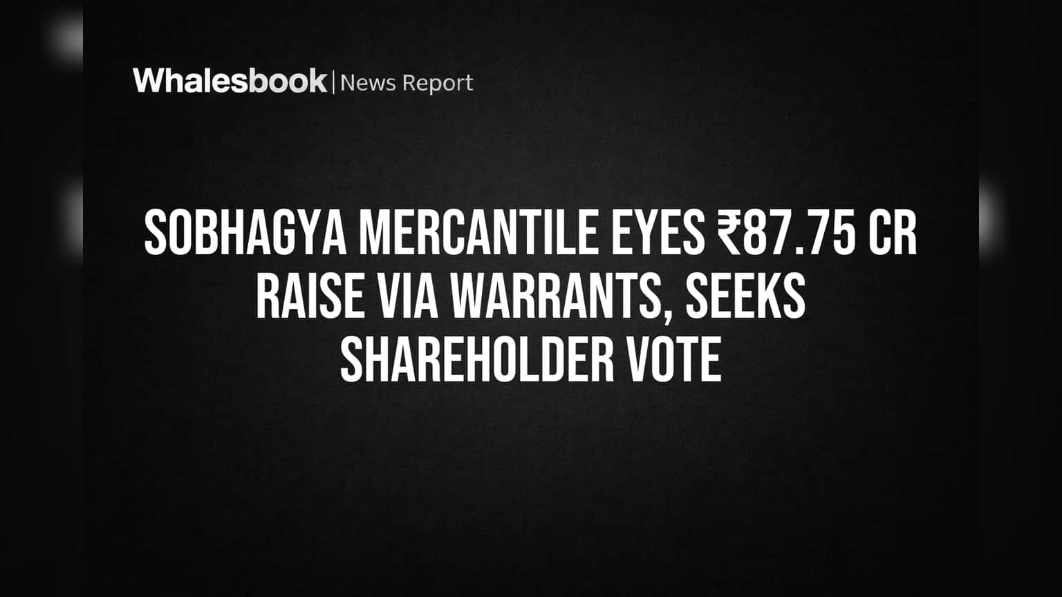 Sobhagya Mercantile Eyes ₹87.75 Cr Raise Via Warrants, Seeks Shareholder Vote