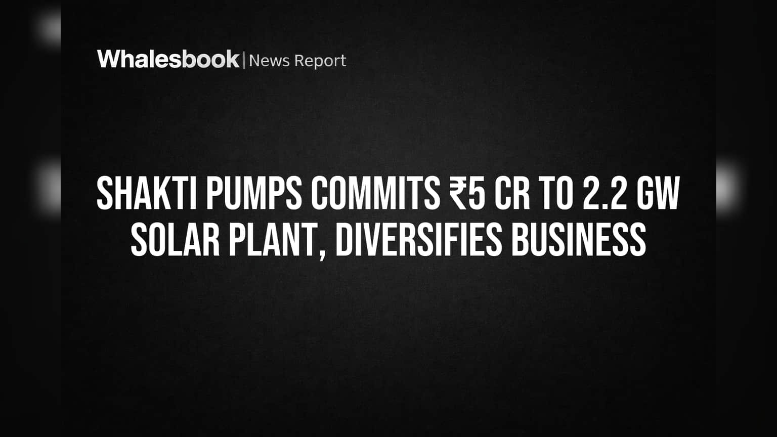 Shakti Pumps Commits ₹5 Cr to 2.2 GW Solar Plant, Diversifies Business