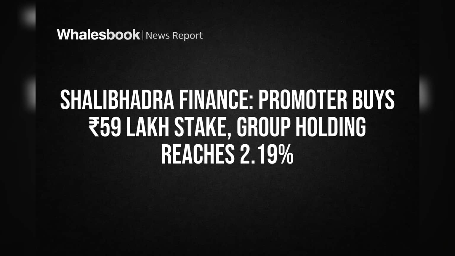 ShaliBhadra Finance: Promoter Buys ₹59 Lakh Stake, Group Holding Reaches 2.19%