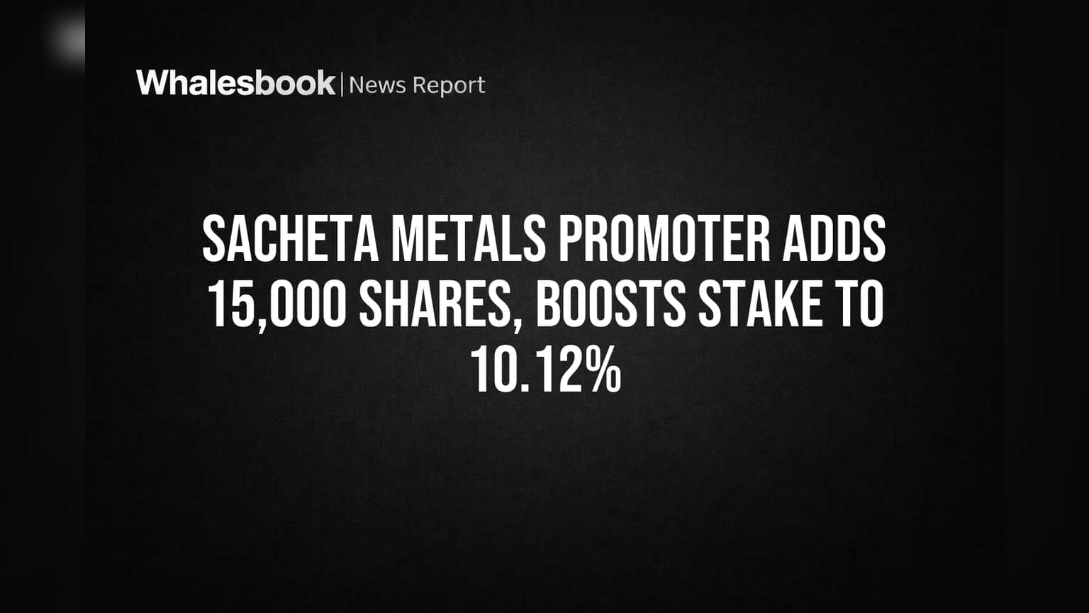 Sacheta Metals Promoter Adds 15,000 Shares, Boosts Stake to 10.12%