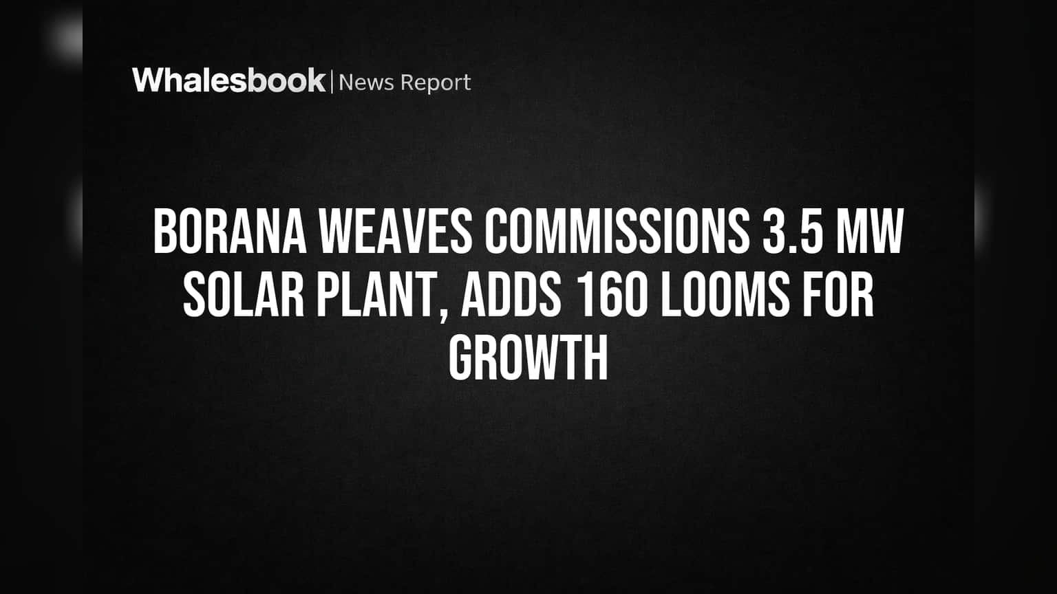 Borana Weaves Ltd.: **3.5 MW** सोलर प्लांट सुरू, **160** नवीन लूम्स सज्ज; कंपनीची क्षमता वाढणार!