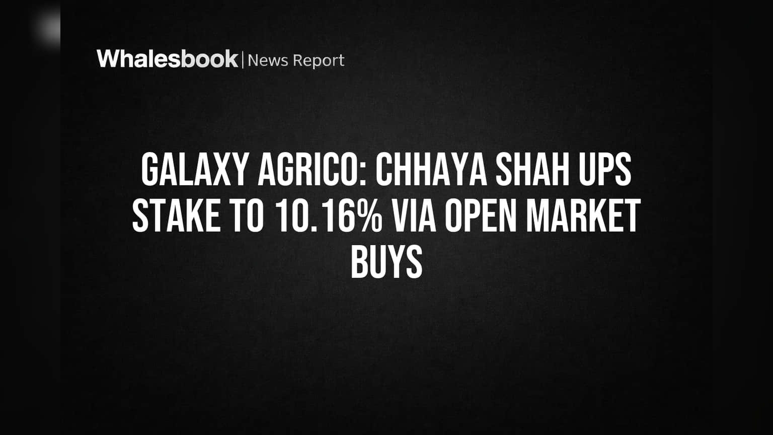Galaxy Agrico: Chhaya Shah Ups Stake to 10.16% Via Open Market Buys