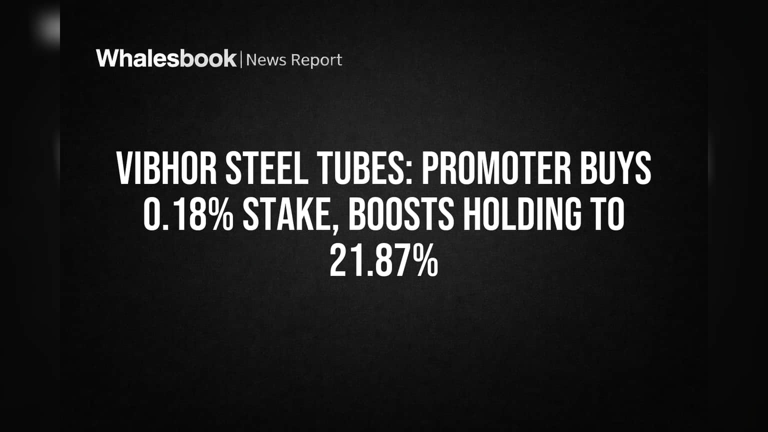 Vibhor Steel Tubes: Promoter Buys 0.18% Stake, Boosts Holding to 21.87%