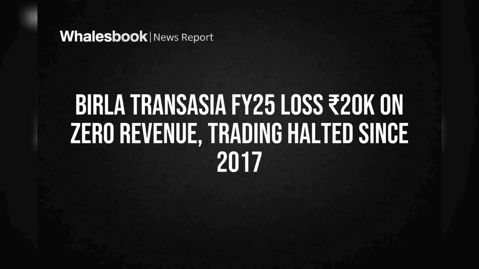 Birla Transasia FY25 Loss ₹20k on Zero Revenue, Trading Halted Since 2017