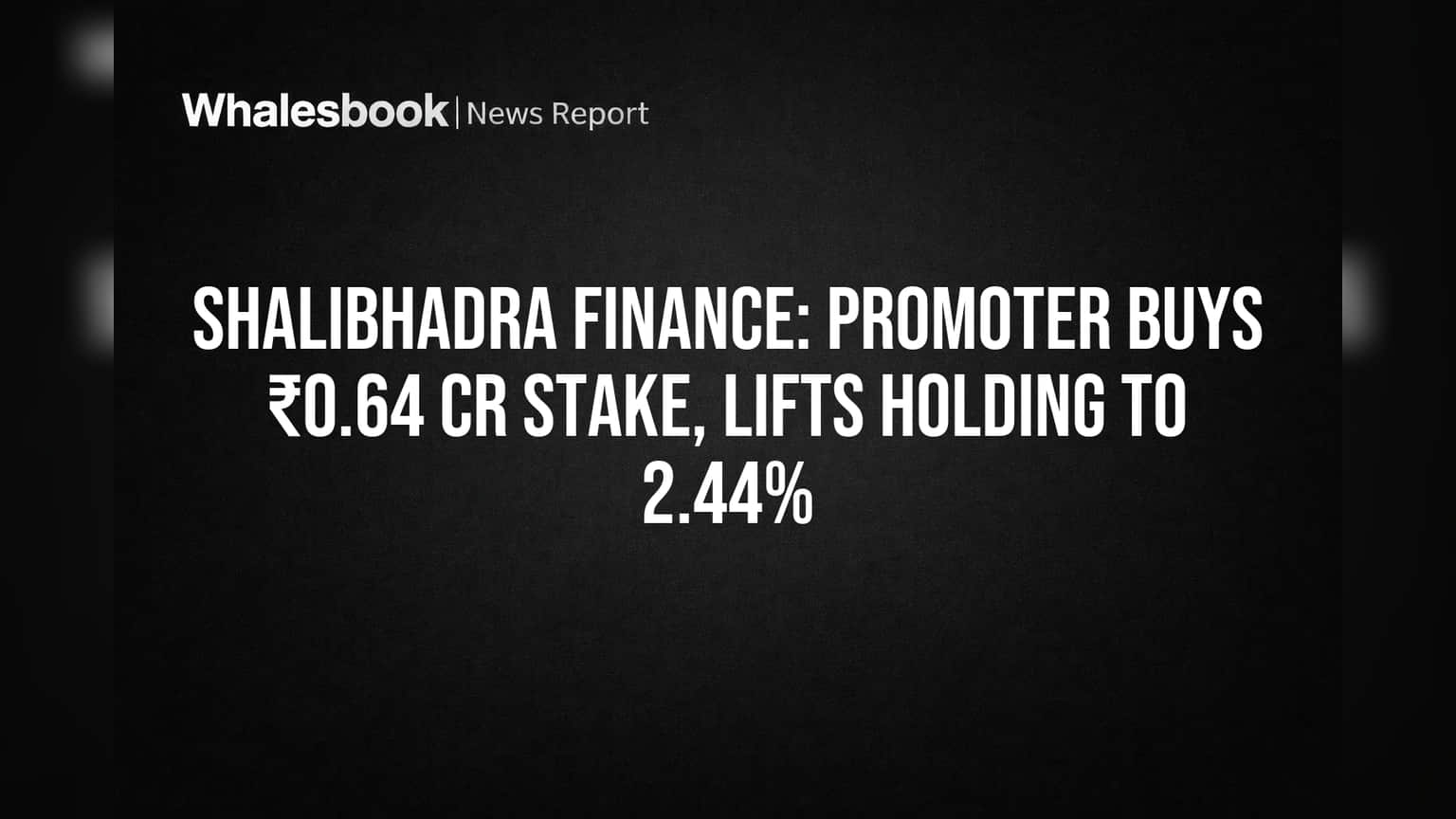 ShaliBhadra Finance: Promoter Buys ₹0.64 Cr Stake, Lifts Holding to 2.44%