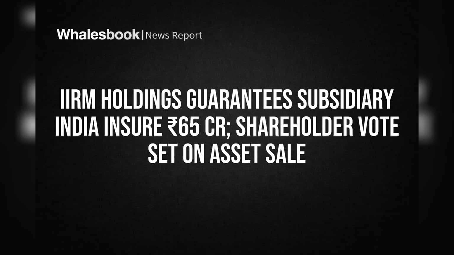 IIRM Holdings: సబ్సిడరీకి ₹65 కోట్ల గ్యారెంటీ.. ఆస్తుల అమ్మకంపై షేర్ హోల్డర్ల ఓటుకు రంగం సిద్ధం!