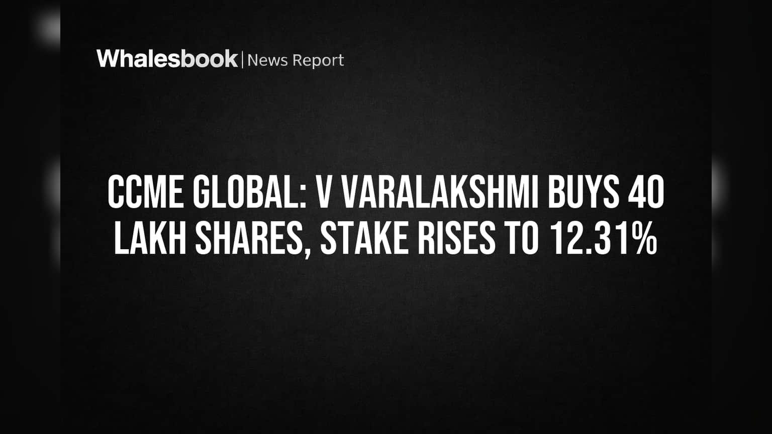 CCME Global Share: व्ही. वरलक्ष्मी यांनी साधला मोठा डाव, कंपनीतील हिस्सेदारी वाढली!