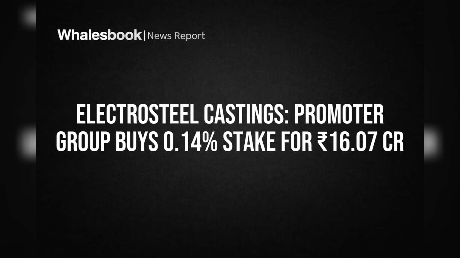 Electrosteel Castings: Promoter Group Buys 0.14% Stake for ₹16.07 Cr