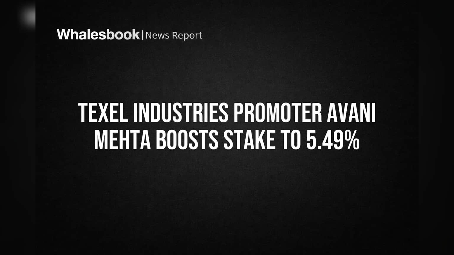 Texel Industries Promoter Avani Mehta Boosts Stake to 5.49%