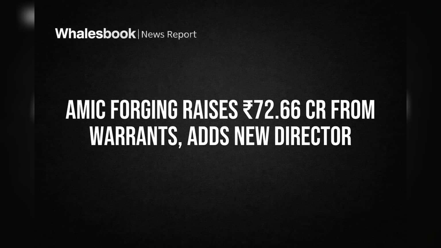 Amic Forging Raises ₹72.66 Cr From Warrants, Adds New Director