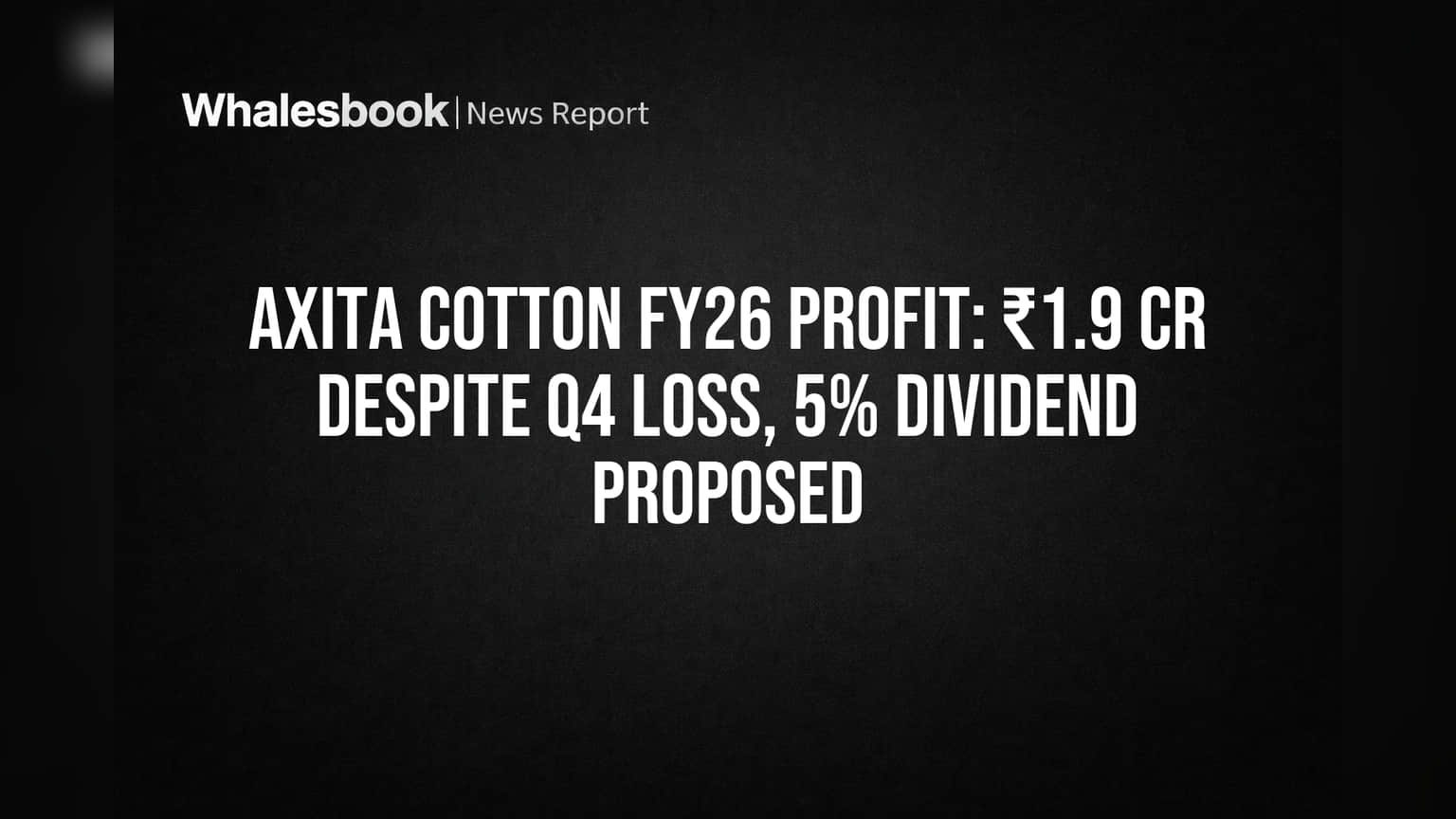 Axita Cotton FY26 Profit: ₹1.9 Cr Despite Q4 Loss, 5% Dividend Proposed