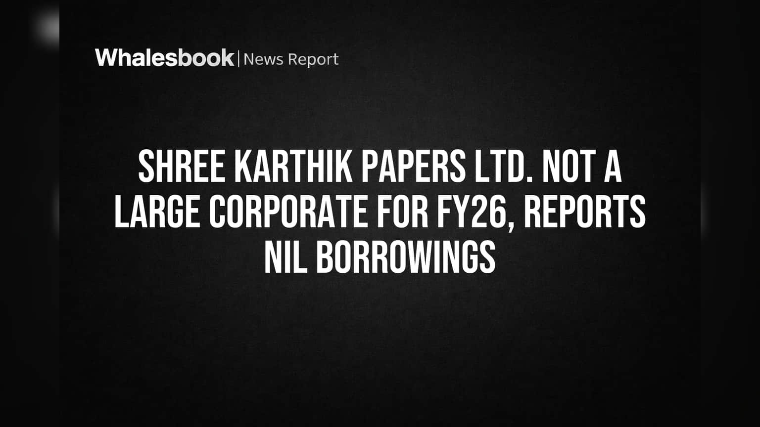 Shree Karthik Papers Ltd. को मिली 'Large Corporate' स्टेटस से छूट, FY26 में नहीं लागू होंगे SEBI के खास नियम!