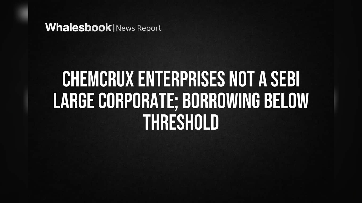 Chemcrux Enterprises Avoids SEBI 'Large Corporate' Rules Due to Low Debt