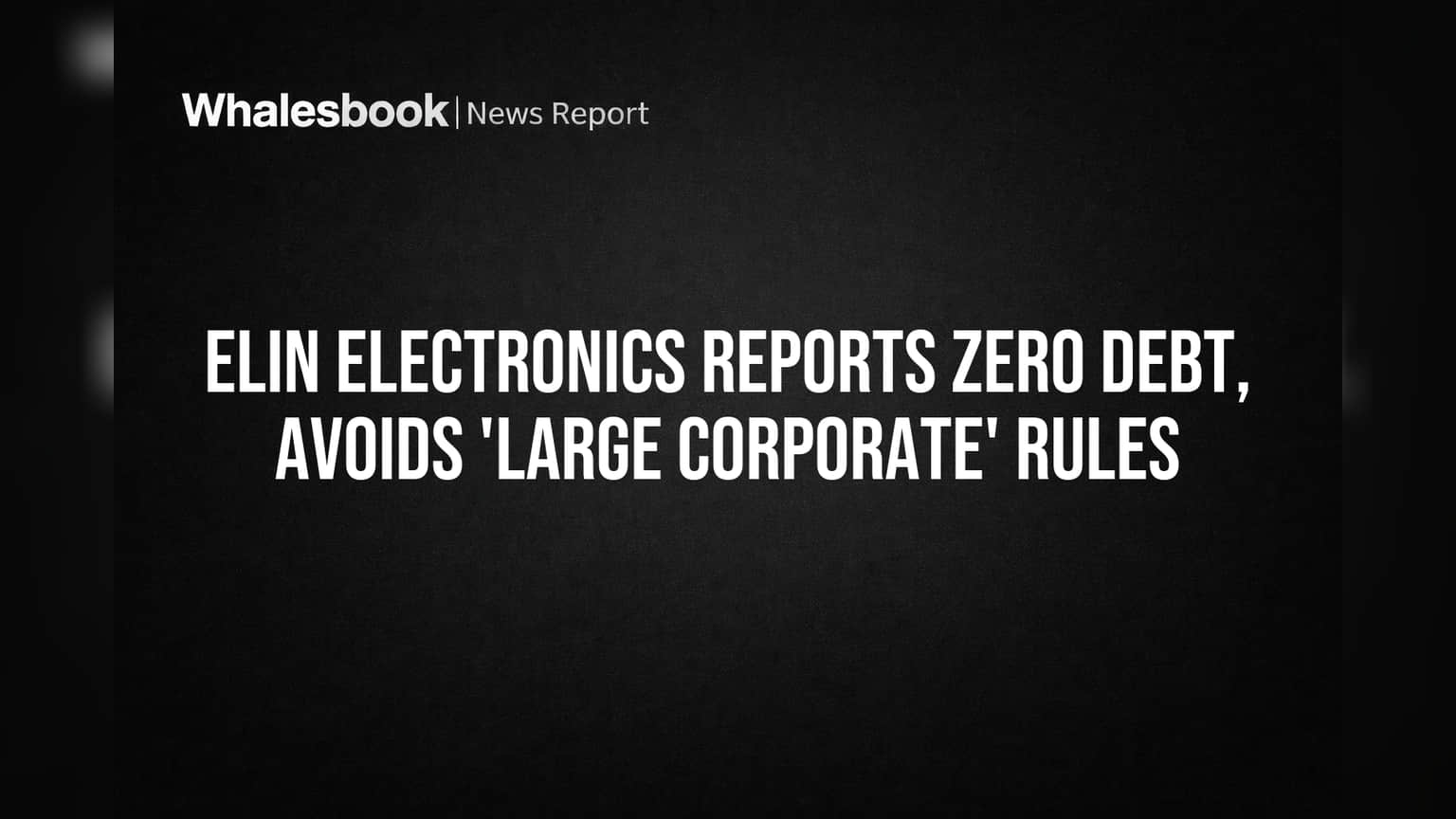 Elin Electronics Reports Zero Debt, Avoids 'Large Corporate' Rules