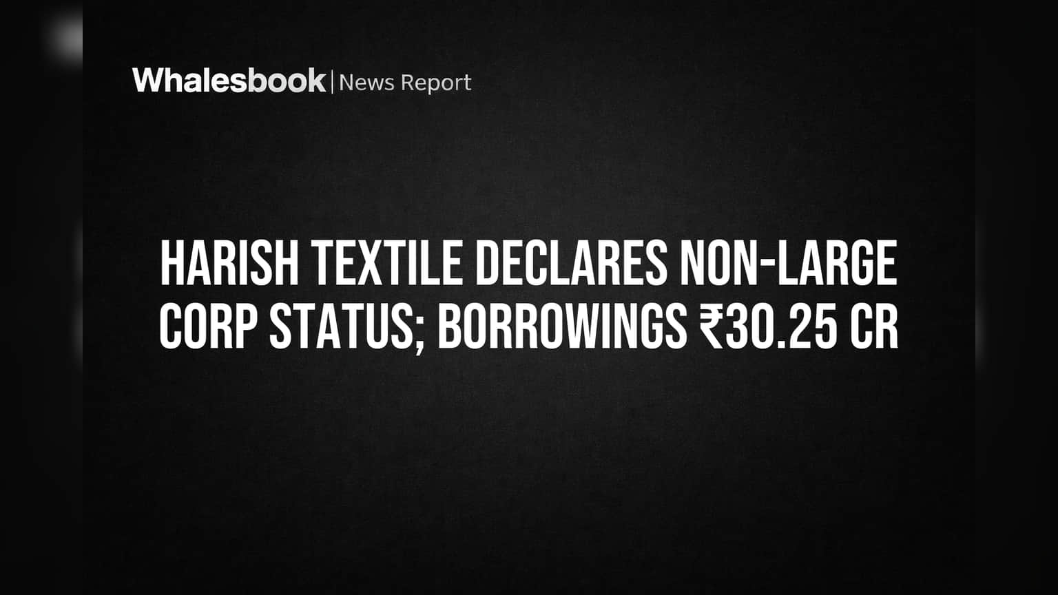 Harish Textile Engineers Avoids Large Corporate Status; Borrowings ₹30.25 Cr