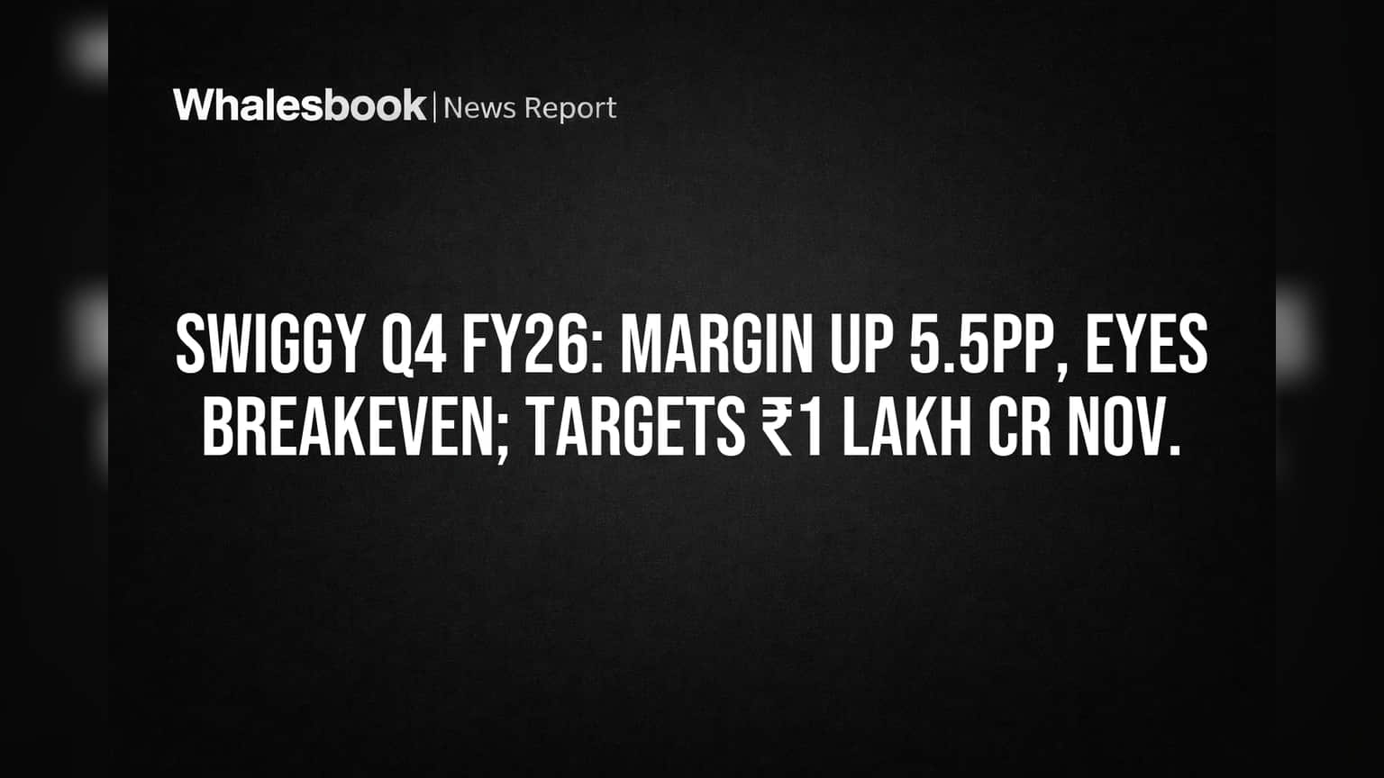 Swiggy Eyes Breakeven With 5.5 Percentage Point Margin Gain; Targets ₹1 Lakh Cr NOV